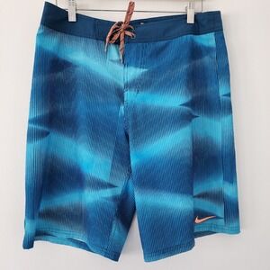 Nike blue geometric board shorts swim trunks mens size 32‎